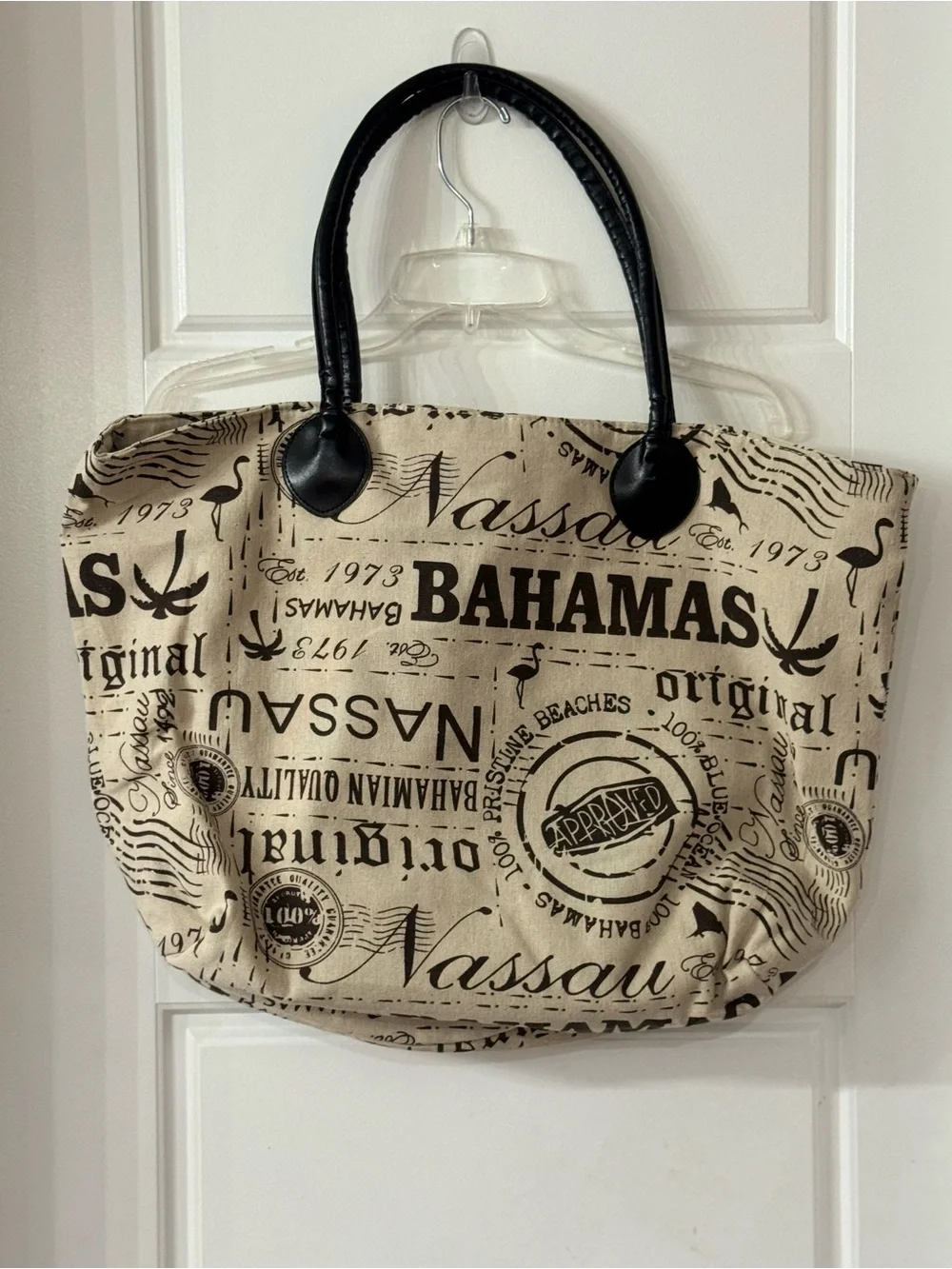 Bahamas Canvas Tote Bag with Black Handles